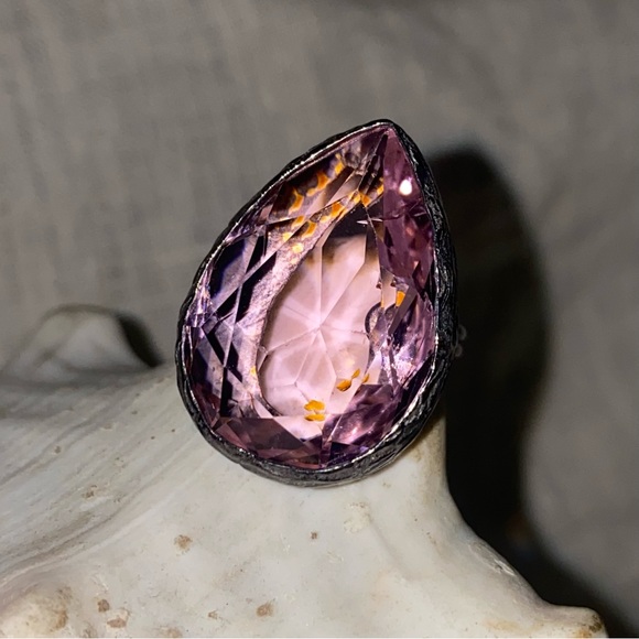 Gorgeous Pink Kunzite Handcrafted 925 Sterling Silver teardrop facet cut Ring - Picture 7 of 11